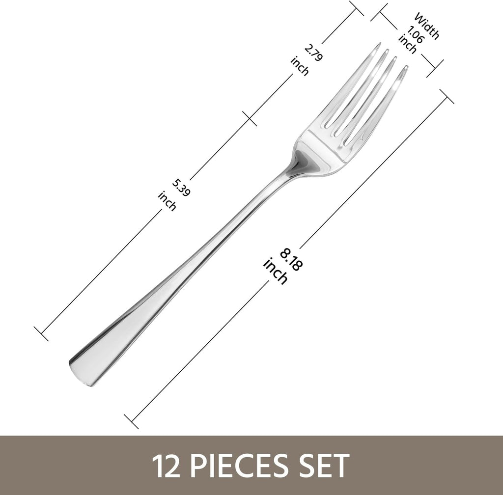 KINGSTONE 12 Piece Dinner Forks Set  18/10 Stainless Steel Forks  Silver Food Grade Fork Set of 12  Metal Forks for Home  Kitchen  Weddings  Parties or Restaurant  Dishwasher Safe-8.18inches