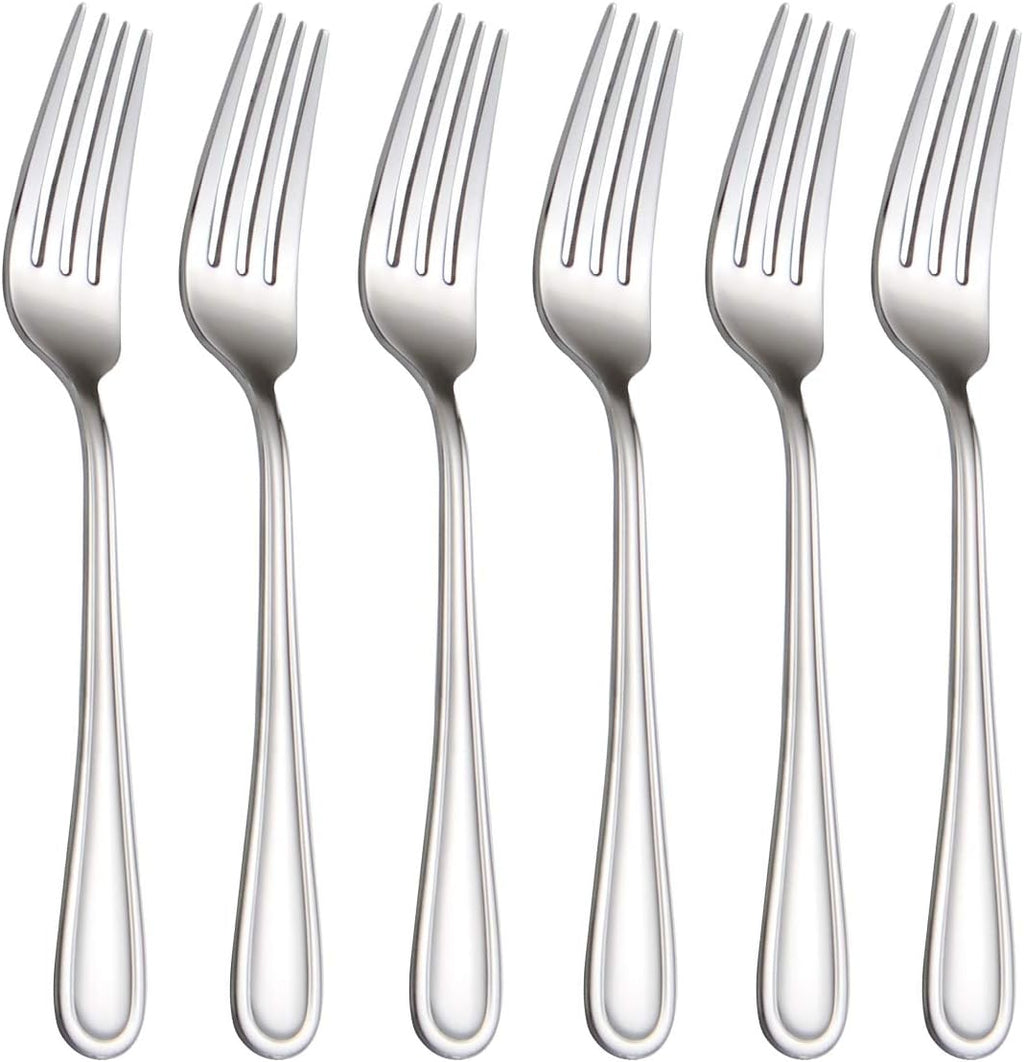 Salad Forks Set of 6  Flatware Fork 7-Inch  Stainless Steel Table Forks Mirror Polishing (Silver  6pcs-Round Handle)