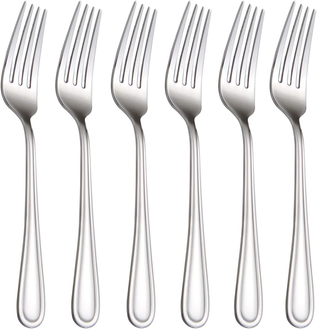 Salad Forks Set of 6  Flatware Fork 7-Inch  Stainless Steel Table Forks Mirror Polishing (Silver  6pcs-Round Handle)