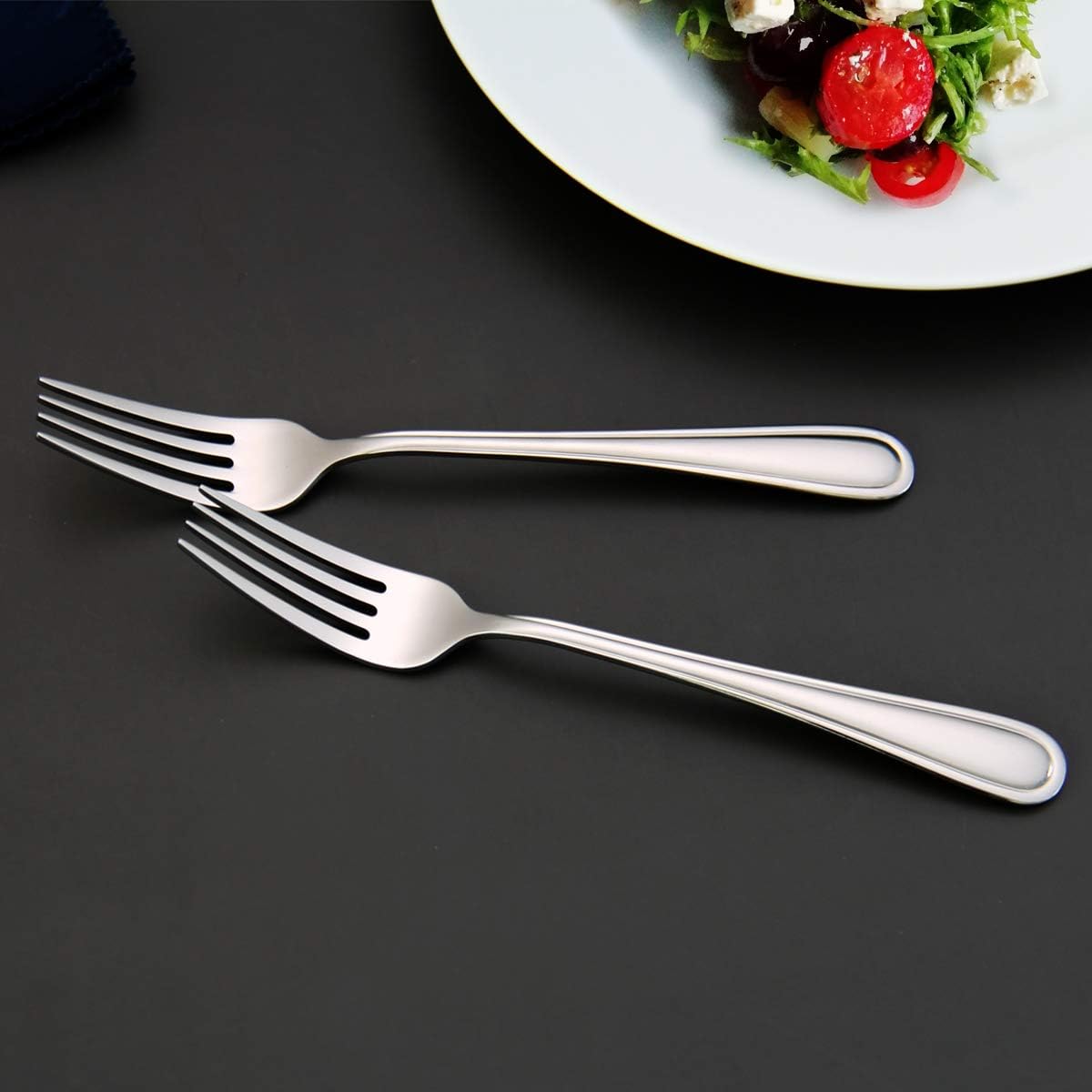 Salad Fork Set of 8 Piece  Stainless Steel Flatware Fork 7.0 Inch  Round Handle Mirror Polishing  Dishwasher Safe