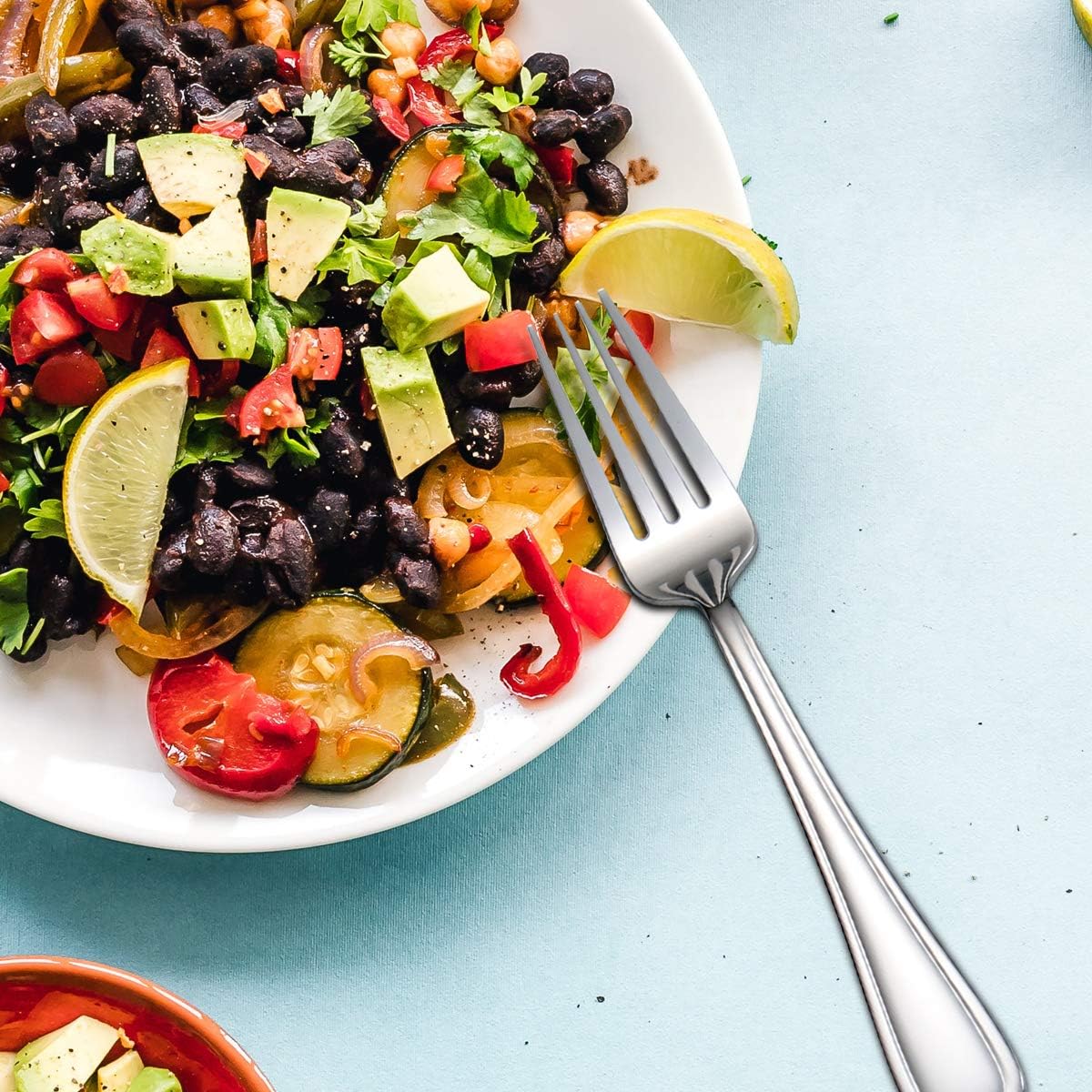 Salad Forks Set of 6  Flatware Fork 7-Inch  Stainless Steel Table Forks Mirror Polishing (Silver  6pcs-Round Handle)